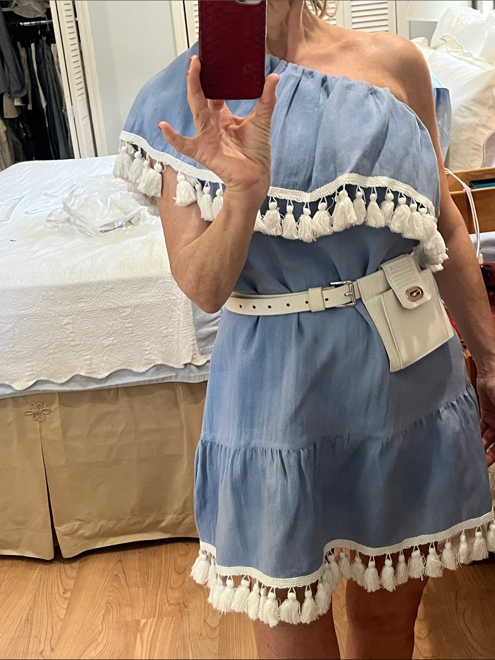 FARM Rio White Mini Dress with Blue Embroidery Crosstitch - Picture 10 of 10